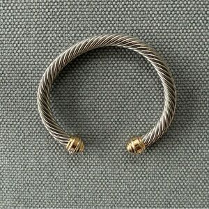 Silver-Tone Twisted Cable Cuff Bracelet with Gold Accents